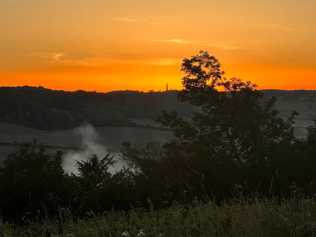 High Wycombe, Buckinghamshire: the sun is setting over the hills and trees